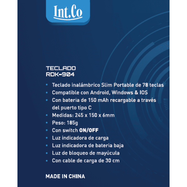 Teclado Inalámbrico Bluetooth - Portable - Slim - Recargable -RDK-904-W - Image 2