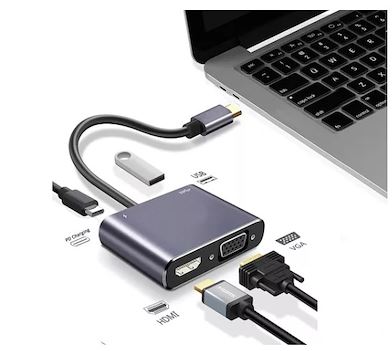Hub USB-C a HDMI 4K, VGA 1080P, USB 3.0 y carga PD KQ-018